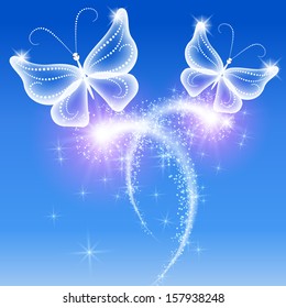 Glowing background with butterflies and stars