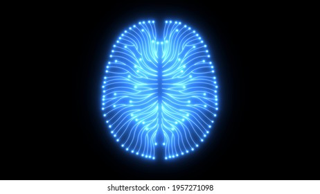 Glowing Blue Brain Diagram As Digital Computer Circuitry Concept