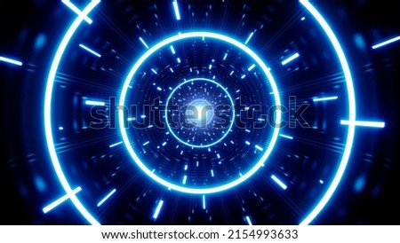 Glowing Blue Circle Light and Laser Beam