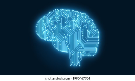 Glowing Blue Circuitry Computer Brain Illustrating Artificial Intelligence