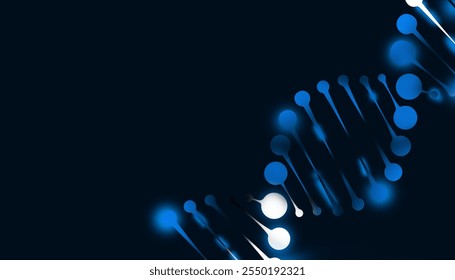 A glowing blue DNA strand with interconnected circular elements against a dark background, emphasizing molecular structure, genetic science, and biotechnology in a futuristic style. - Powered by Shutterstock