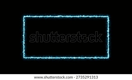 A glowing blue electric rectangular frame with jagged edges set against a dark background creating a vibrant and dynamic visual effect