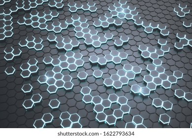 Glowing blue hexagonal background. Technology and innovation concept. 3D Rendering