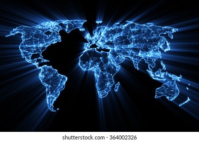 Glowing Blue Worldwide Web On World Map Concept 
