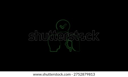 Glowing checkmark silhouettes of two interconnected figures green heads
