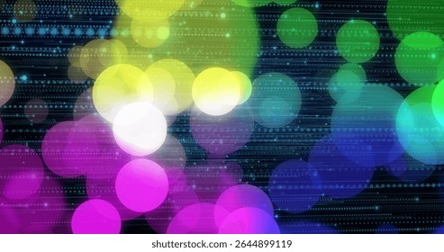 Glowing cluster of overlapping colored circles pulsating in digital interface, with data streams. Abstract, data visualization, vibrant, futuristic, technology, digital interface, motion