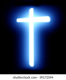 Glowing Cross On A Dark Black Background