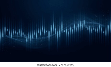 Glowing crypto candlestick chart with smooth trend line on dark background, modern financial data visualization and digital trading concept