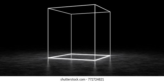 A Glowing Cube In A Dark Space. 3D Render