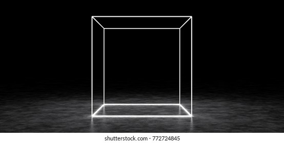 A Glowing Cube In A Dark Space. 3D Render