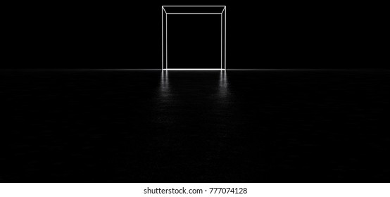 A Glowing Cube In A Dark Space. 3D Render