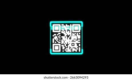 Glowing Cyan Q R Code on Black Background Digital Information Te