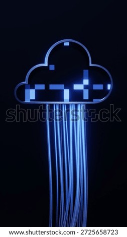 Glowing Digital Cloud with Blue Lights and Data Streams Futuristic Cloud Computing Technology Highlighting Connectivity and Innovation on Dark Background, 3d rendering