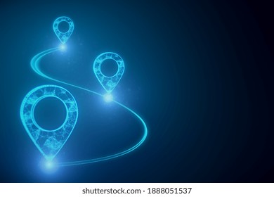 Glowing Digital Geolocation Gps Interface. Geolocation And Distributed Data Concept. 3D Rendering