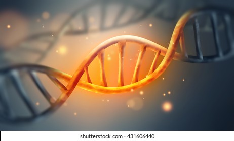 glowing DNA strand with sparks close-up full screen