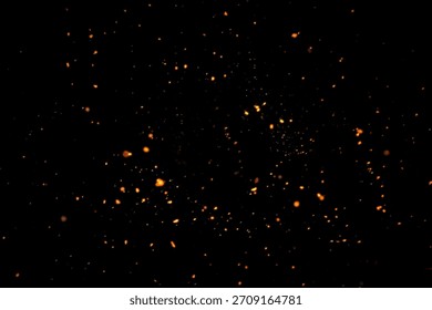 Glowing embers float in the darkness, creating a mystical spectacle.