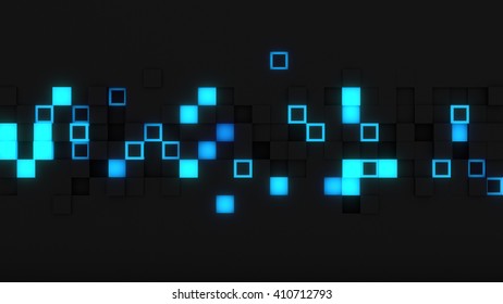 Glowing extruded cubes. 3D render abstract background