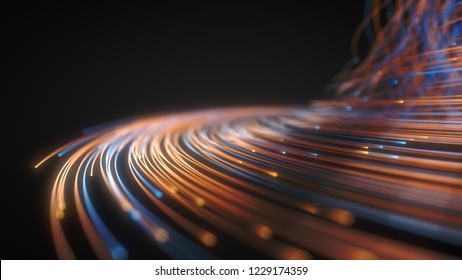 glowing fiber optic strings. suitable for technology, internet and computer themes. 3d illustration