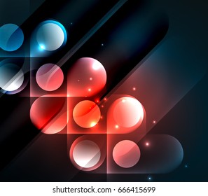  glowing geometric shapes - round elements and circles on dark background