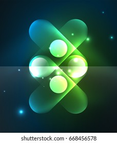  glowing geometric shapes - round elements and circles on dark background