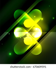  glowing geometric shapes - round elements and circles on dark background