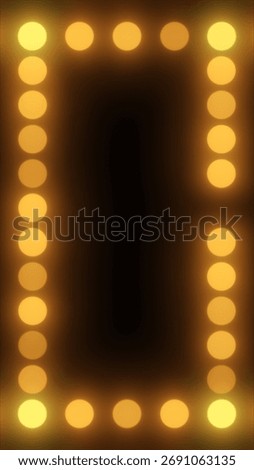 Glowing golden bulbs forming a rectangular frame on dark background, vintage marquee theater style.