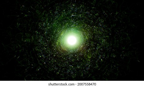 Glowing Green Light Infected Space Tunnel
