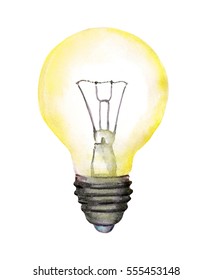 Glowing Light Bulb (lightbulb). Watercolor