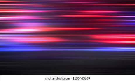 Glowing light stripes in motion over dark background. Luminous blurred lines moving fast. Flaring bright streaks. Abstract composition. 3d rendering