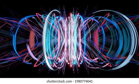 Glowing lines and reflection, abstract background. 3d illustration