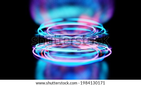 Glowing lines and reflection, abstract background. 3d illustration