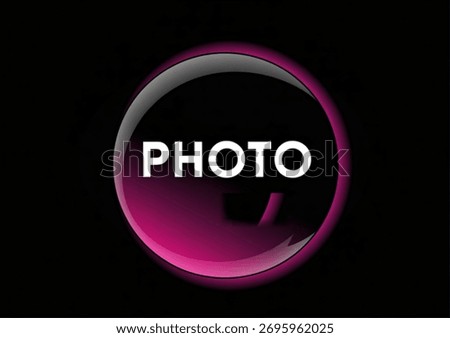 A glowing magenta circle with a gradient effect, containing the word PHOTO in white, set against a black background.