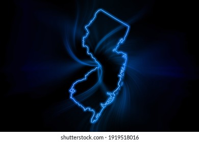 Glowing Map Of New Jersey, Modern Blue Outline Map, On Dark Background