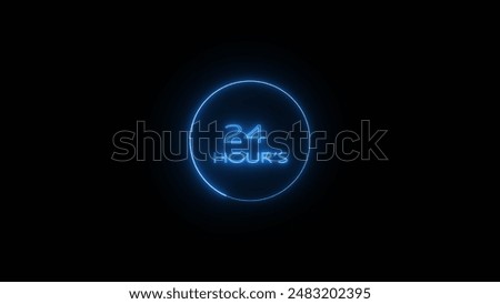 Glowing neon 24-hour timer clock day fast speed illustration background. 