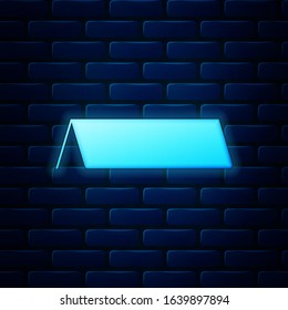 Glowing Neon Blank Paper Table Card Icon Isolated On Brick Wall Background. Tent Card Icon