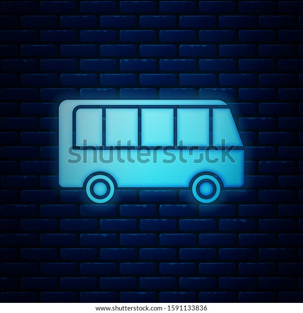 Glowing neon Bus icon isolated on brick wall\
background. Transportation concept. Bus tour transport sign.\
Tourism or public vehicle symbol. \

