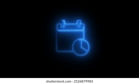 glowing neon calender icon with calendar and check mark.
