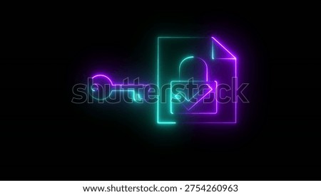 Glowing neon Data encryption algorithm. Protection of encrypted files with secure cryptographic keys. Man holding file with padlock icon.4k video Animation .