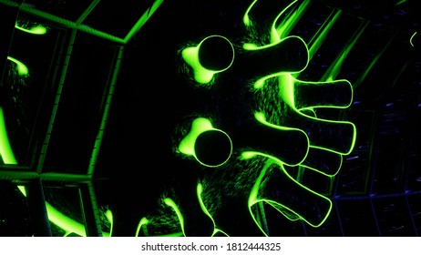 Glowing Neon Giant Virus Design 4k 3d Illustration Background