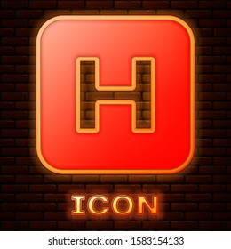 Glowing Neon Hospital Sign Icon Isolated On Brick Wall Background.  