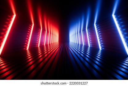 Glowing neon lines   tunnel  3d rendering  Digital drawing 