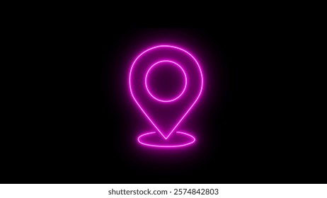 Glowing neon location Pointer icon. Navigation, pointer, location, map, gps, direction, place, compass, search concept on black background.