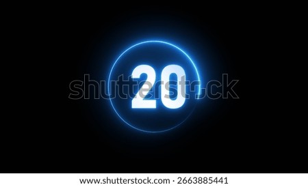 Glowing neon number. Neon counting timer number 20 illustration background.