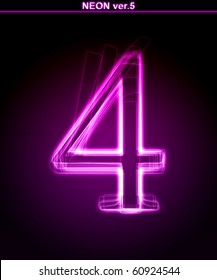 Glowing neon number on black background. Letter 4. (Full font in portfolio. Search by "neon pink font".)
