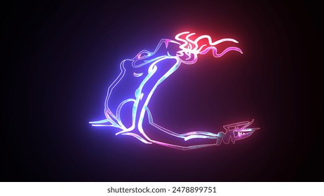 Glowing neon silhouettes of women in yoga poses. Yoga neon sign. Meditating person on a black background. Yoga class. Concepts of sport, fitness, healthy lifestyle, strength, and youth - Powered by Shutterstock