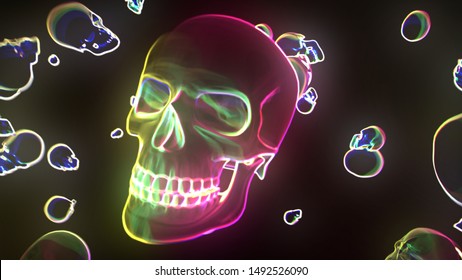 Glowing Neon Skull 4k Background