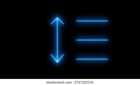 Glowing neon sort and filter menu icon isolated on black background. Sorting indicator. Filtering control. User interface element. Web navigation.