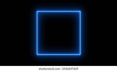 Glowing neon square frame. Rectangular or geometric shape. Neon light rectangle frame border.