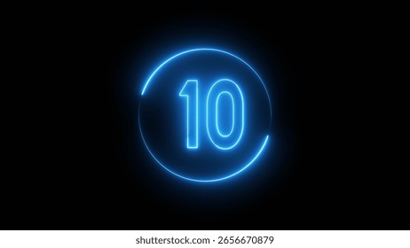 Glowing neon timer number. Neon counting number 10 text illustration.