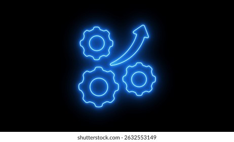 Glowing Neon Workflow Icon. Process Management and Task Coordination on Black Background"